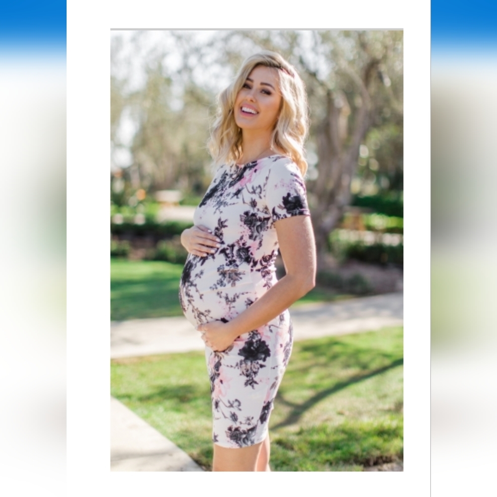 Pinkblush Petite white floral maternity dress